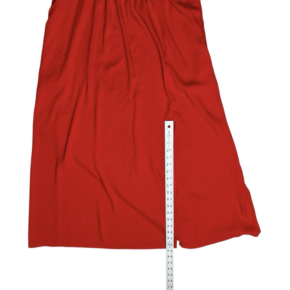 LA LIGNE Red Midi Dress sz L Smocked Bodice Balloon Sleeve Minimalist Workwear - Picture 8 of 12